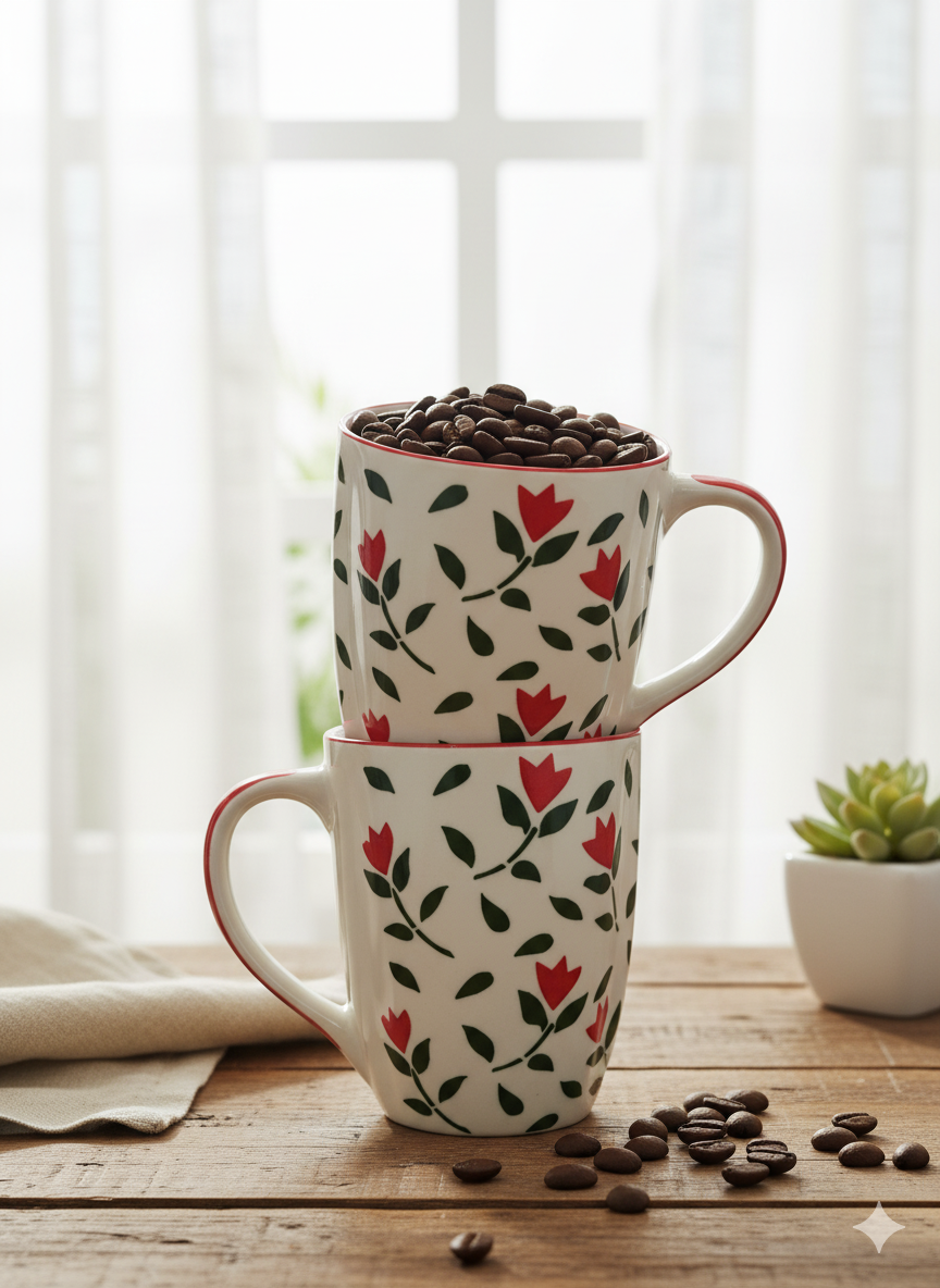 Red Floral Mug And Bowl Set
