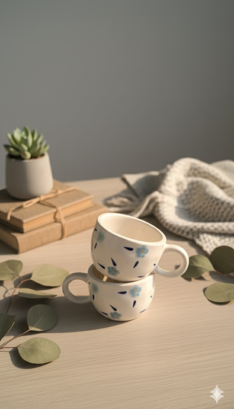 Floral Ceramic Mug with Saucer