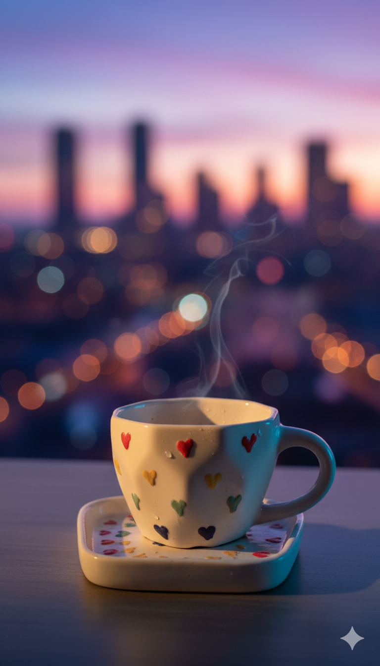 Multi-color Heart Mug with Saucer