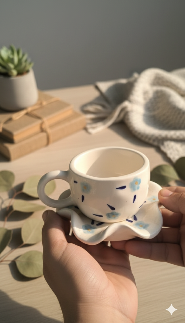 Floral Ceramic Mug with Saucer
