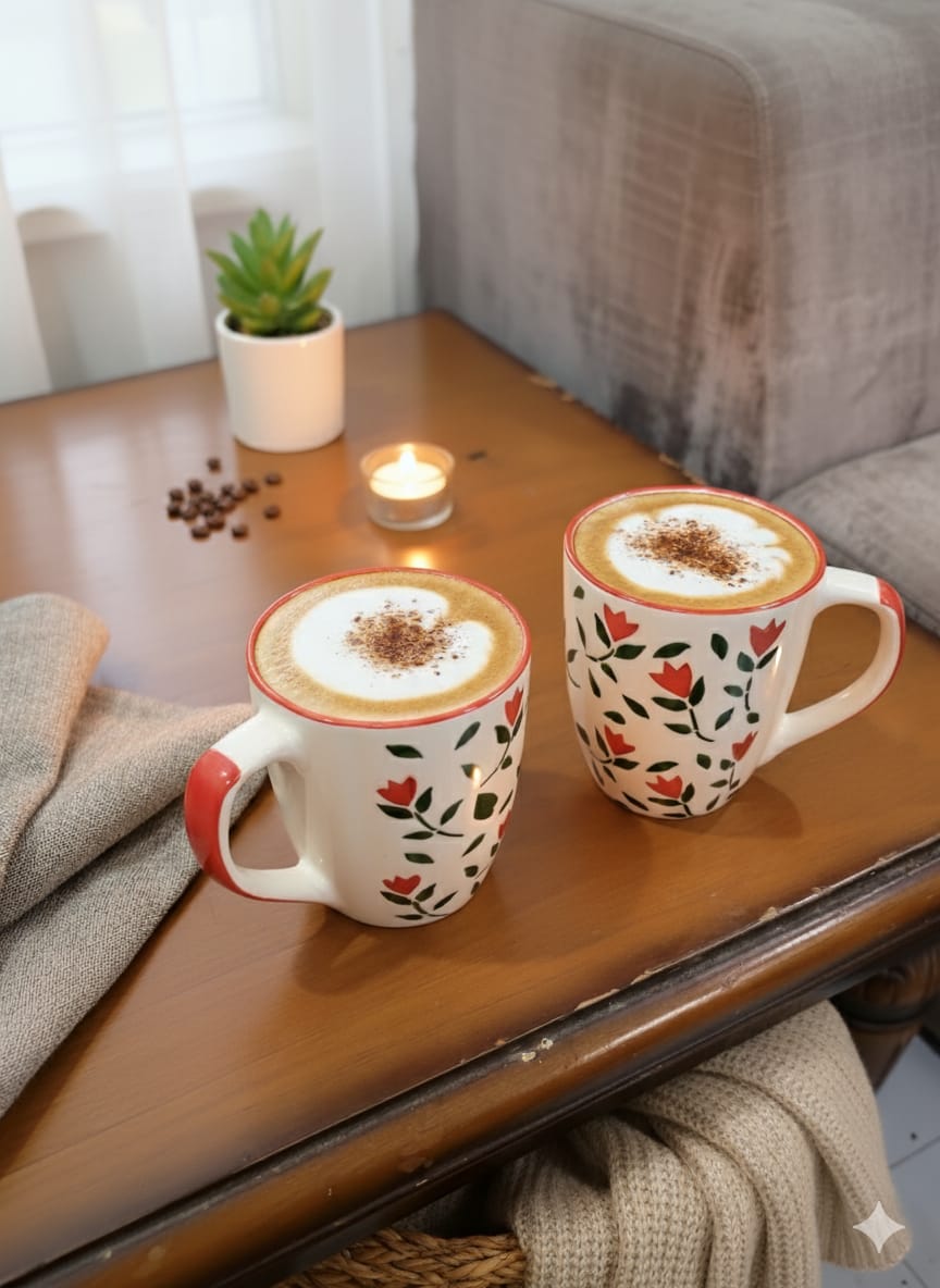 Red Floral Mug And Bowl Set