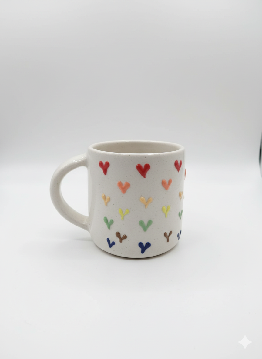 Rainbow Hearts Ceramic Coffee Mugs