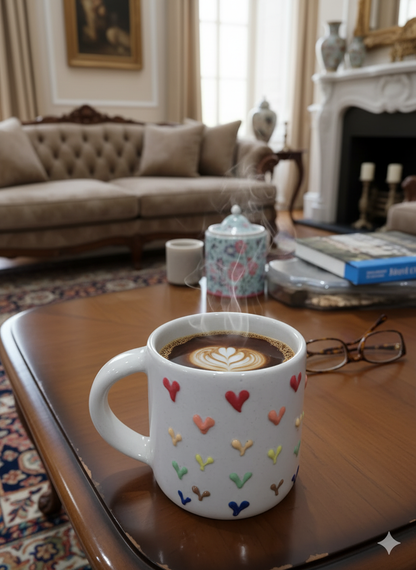 Rainbow Hearts Ceramic Coffee Mugs