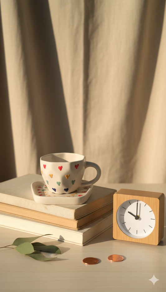 Multi-color Heart Mug with Saucer