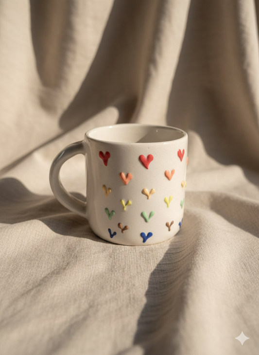 Rainbow Hearts Ceramic Coffee Mugs