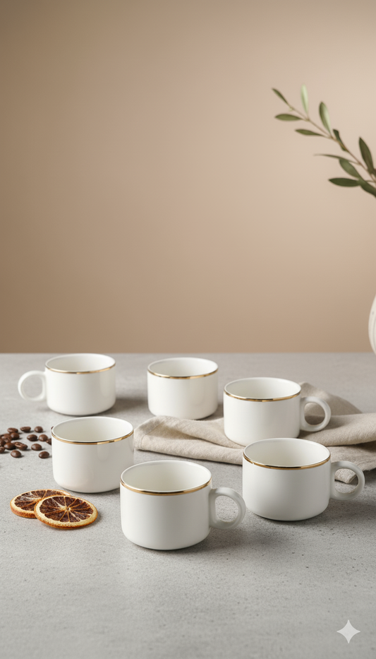 Ivory Luxe Gold-Rimmed Tea Cup Set