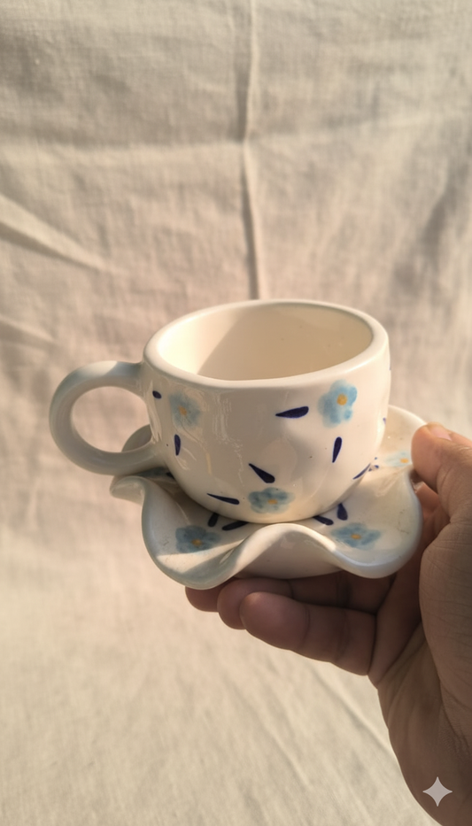 Floral Ceramic Mug with Saucer
