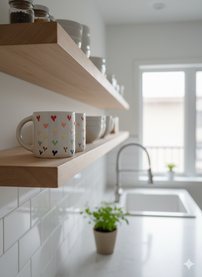 Rainbow Hearts Ceramic Coffee Mugs