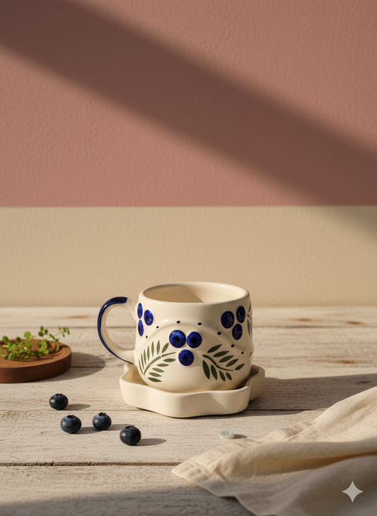 Blueberry Mug With Saucer