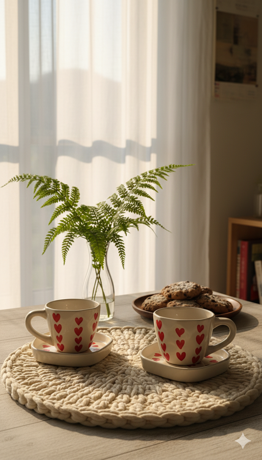 Red Heart Mug with Saucer