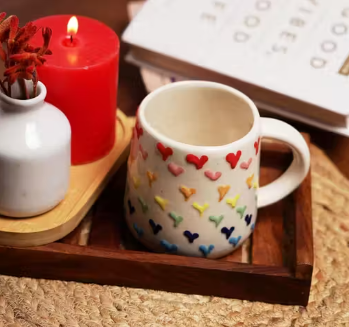 Rainbow Hearts Ceramic Coffee Mugs